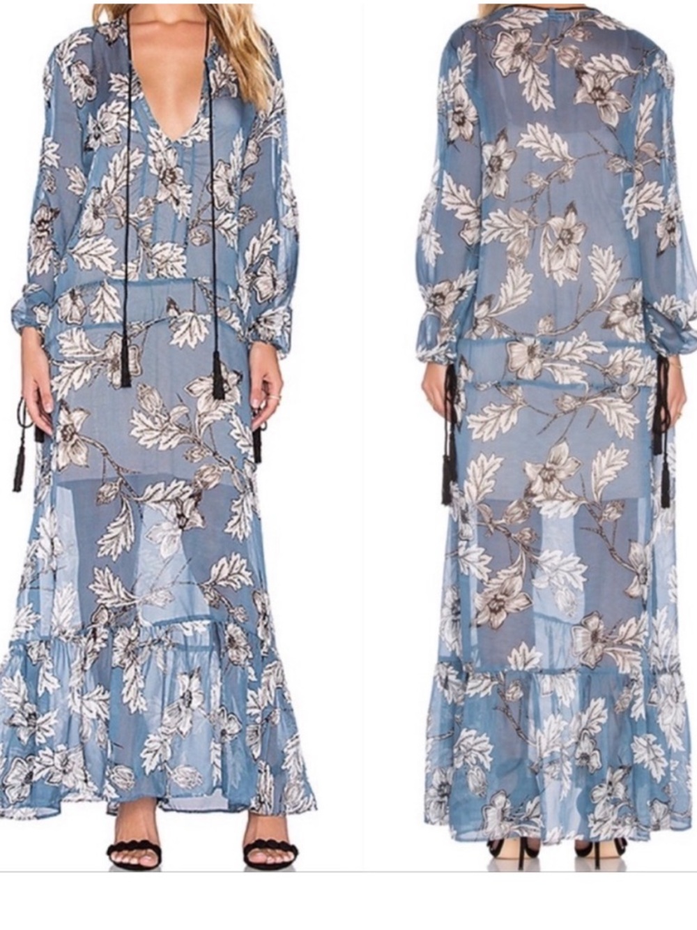For Love And Lemons Santa Rosa Maxi Dress Size L Vintage Blue Floral